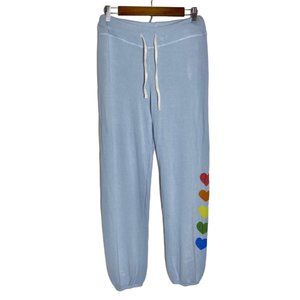 Sundry Anthropologie | Light Blue Rainbow Hearts Joggers Sweatpants